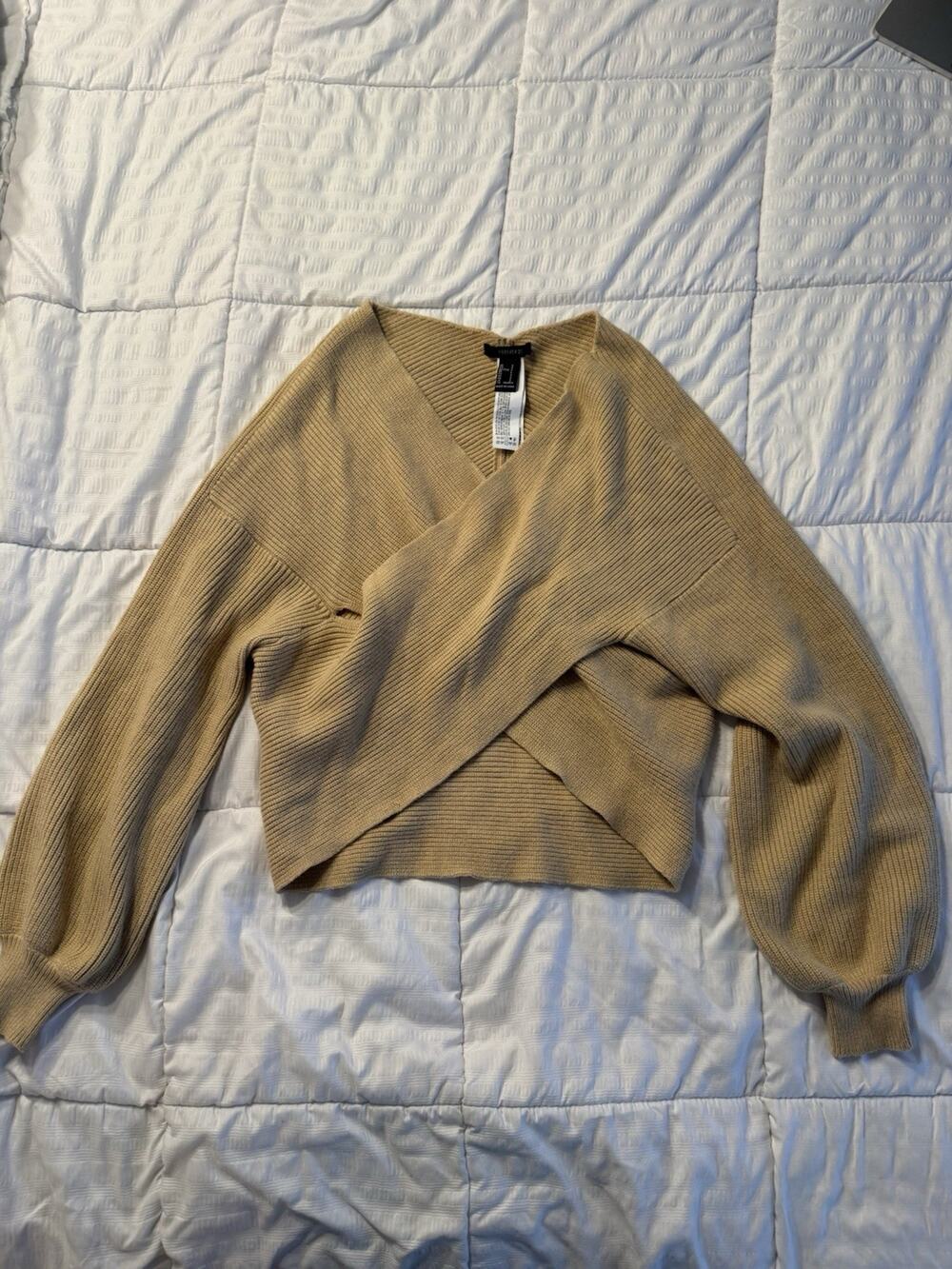 Forever 21 Ribbed Crossover Sweater Camel Beige Women's Small Clean Girl